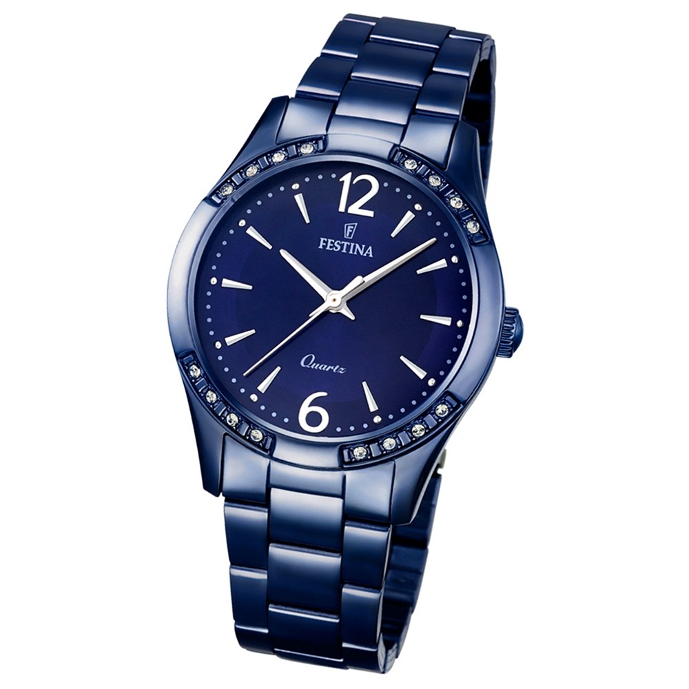 Festina Damen-Armbanduhr Boyfriend analog Quarz Edelstahl blau UF16915/1