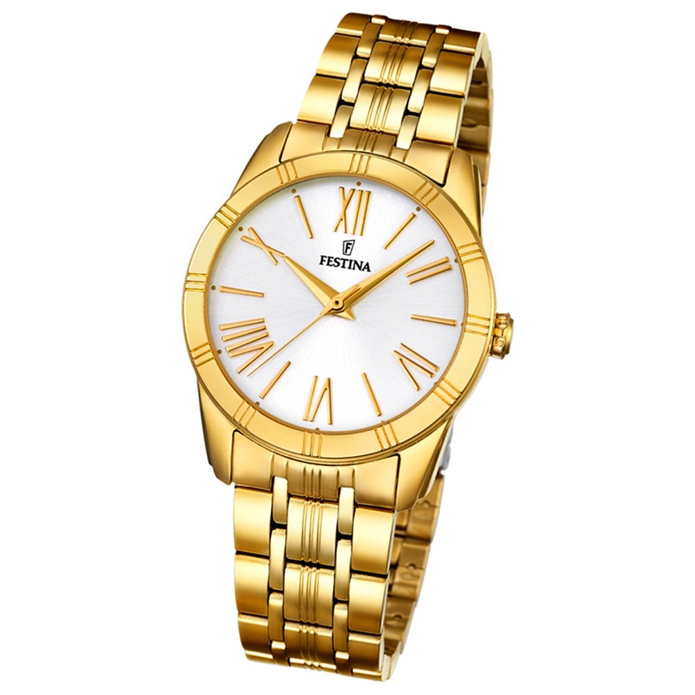 Festina Damen-Armbanduhr Boyfriend analog Quarz Edelstahl gold UF16942/2