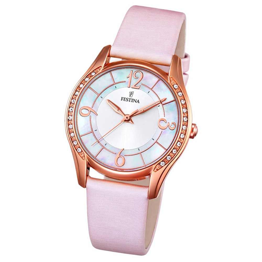 Festina Damen-Armbanduhr Mademoiselle analog Quarz Leder Textil rosa UF16946/1