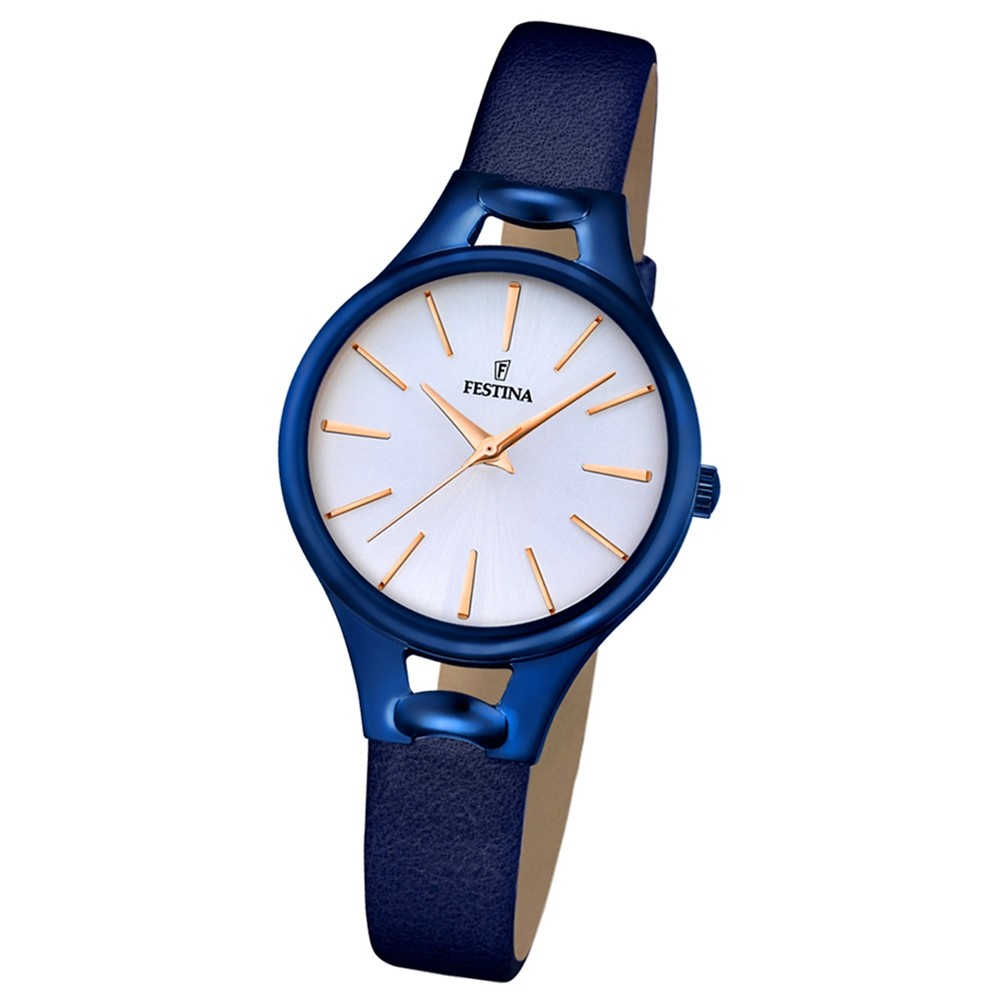 Festina Damen-Armbanduhr Mademoiselle analog Quarz Leder blau UF16957/1
