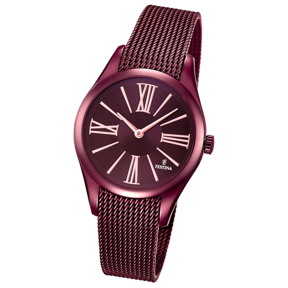 Festina Damen-Armbanduhr Boyfriend analog Quarz Edelstahl aubergine UF16964/1