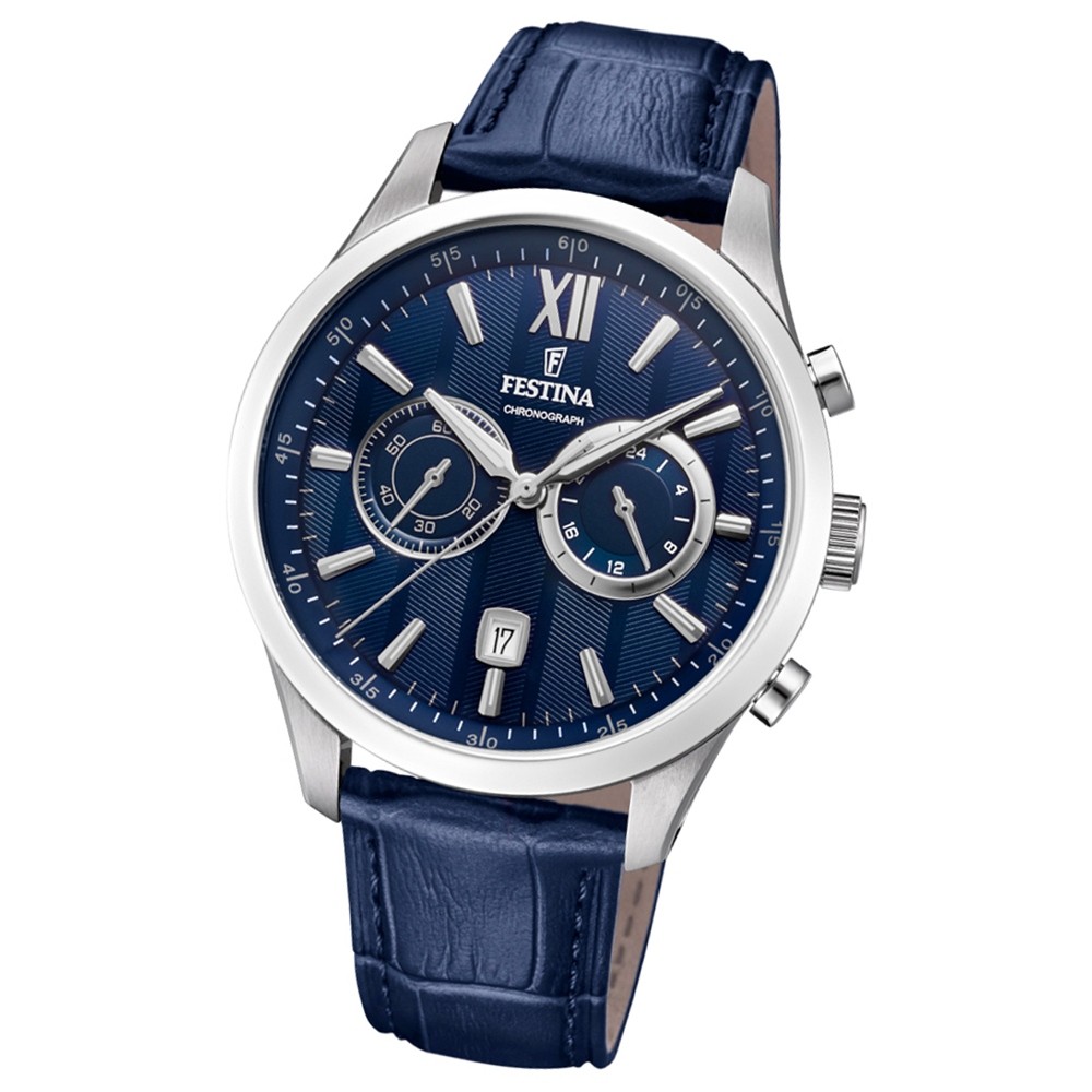 FESTINA Herren-Armbanduhr Chronograph F16996/3 Leder blau UF16996/3