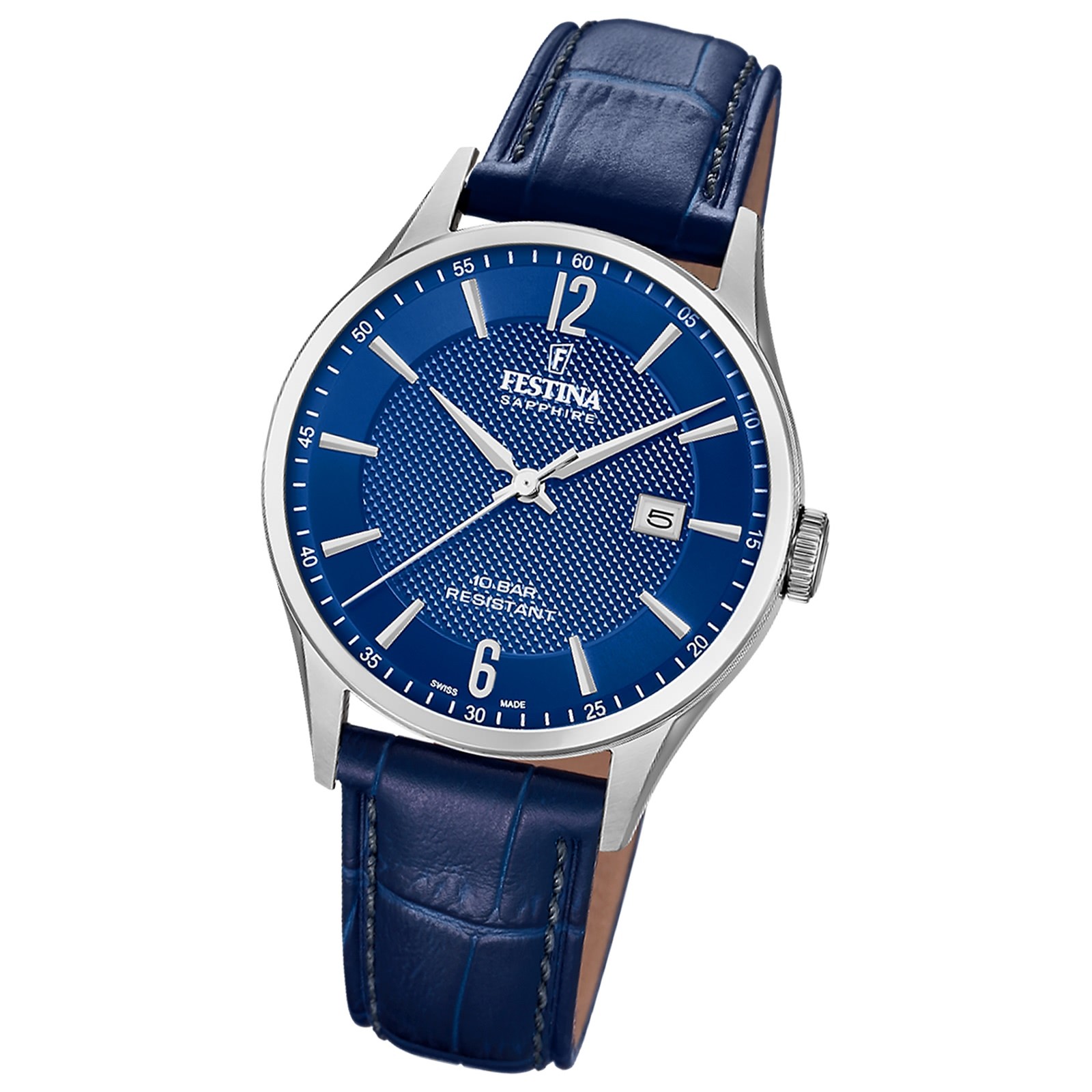 Festina Herrenuhr Swiss Made Armbanduhr Leder blau UF20007/6