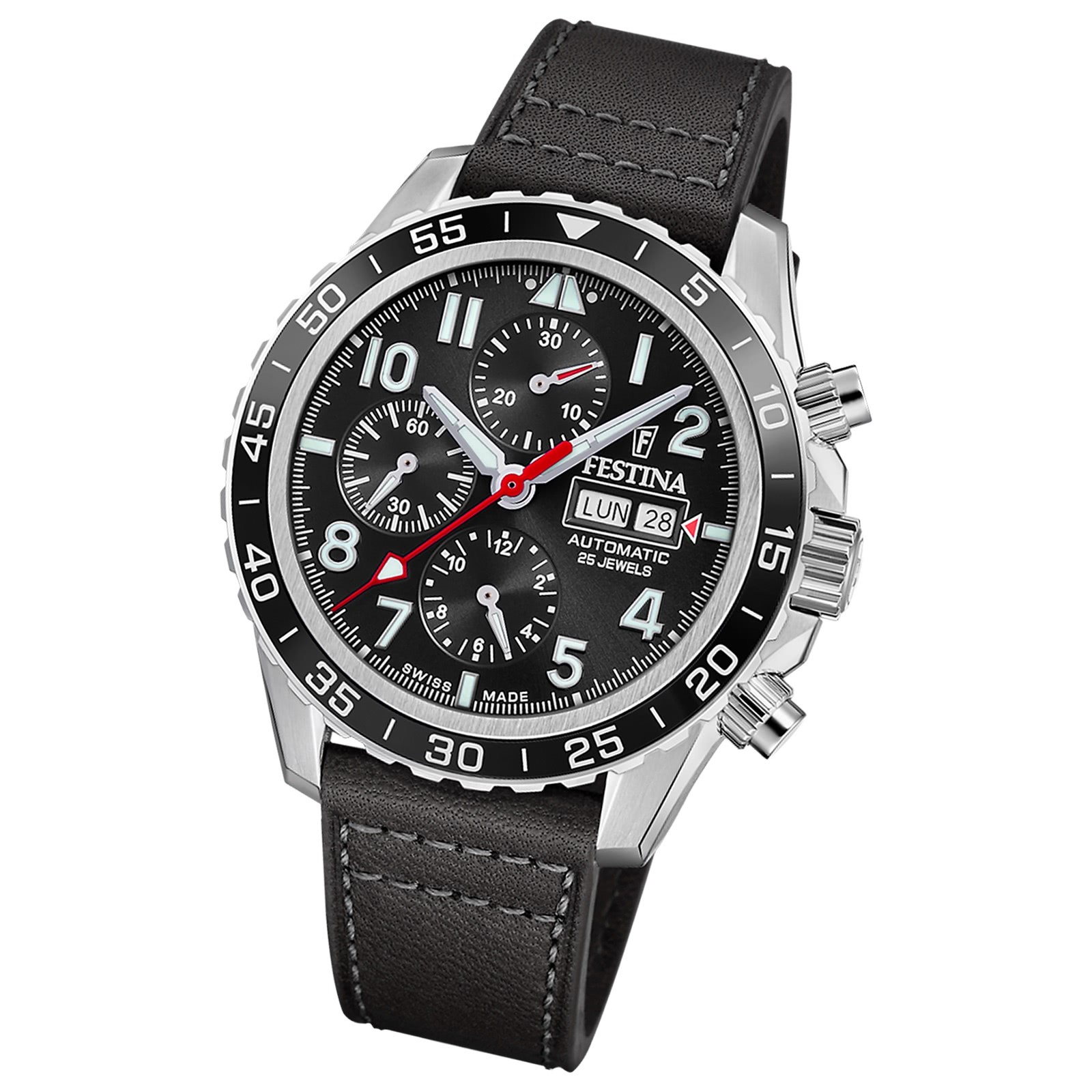 Festina Herrenuhr Swiss Made Armbanduhr Leder schwarz UF20056/3