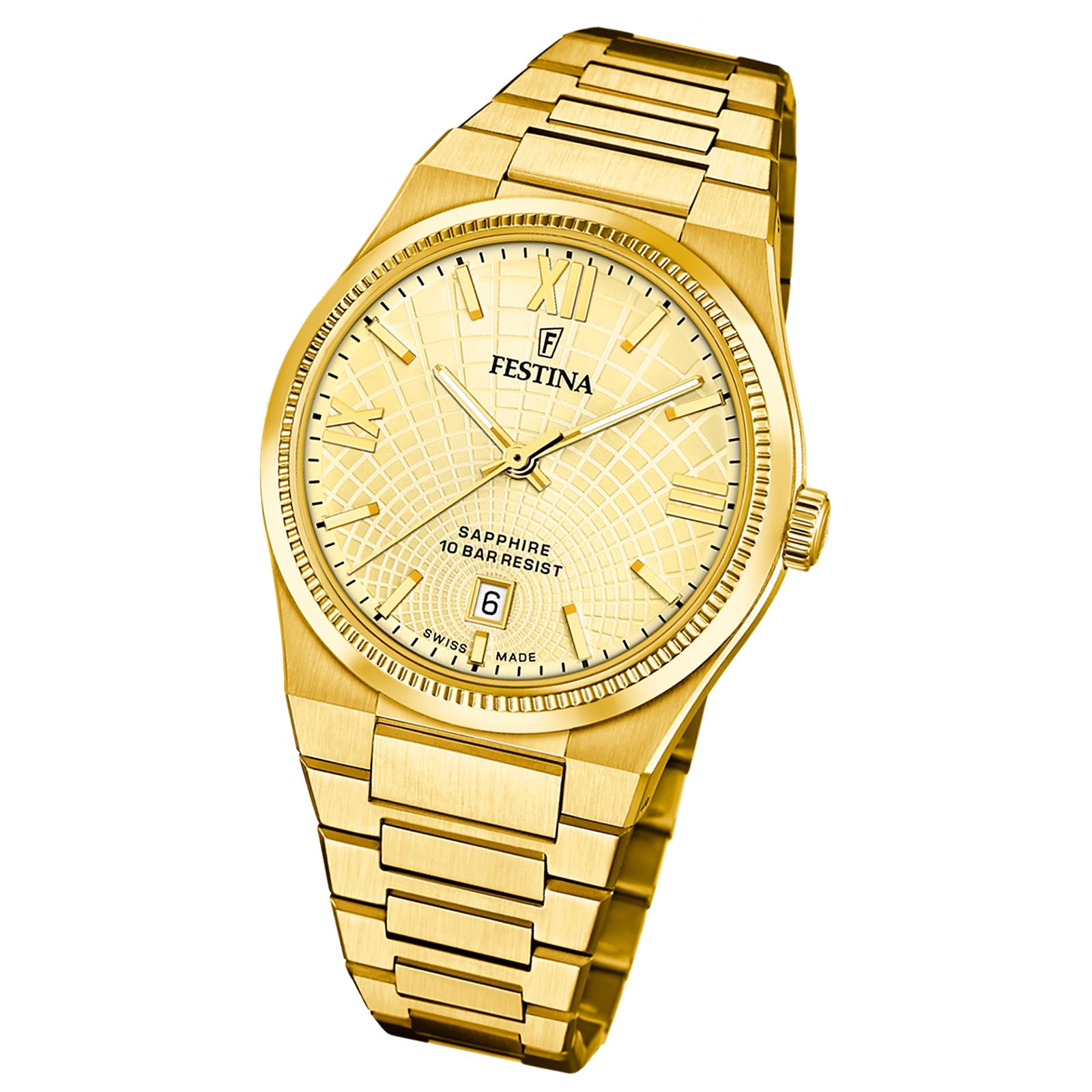 Festina Herrenuhr Swiss Made Armbanduhr Edelstahl gold UF20057/2