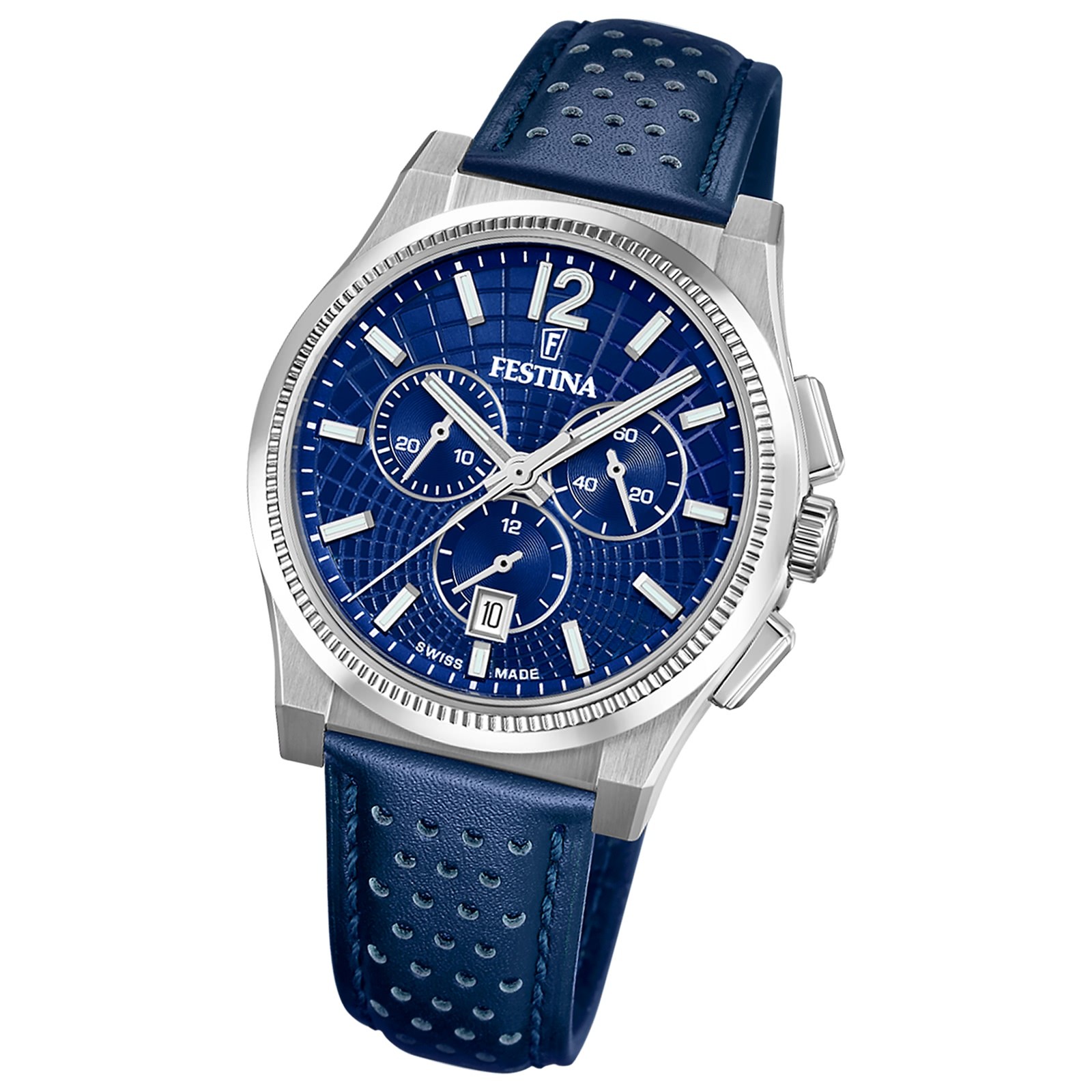 Festina Herrenuhr Swiss Made Armbanduhr Leder blau UF20060/2