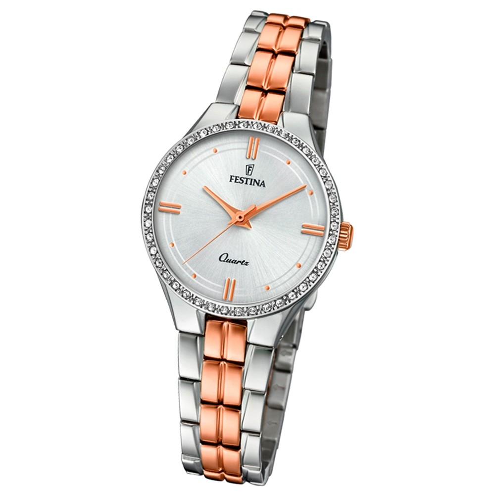 Festina Damen Armband-Uhr F20219/2 Quarz Edelstahl silber roségold UF20219/2
