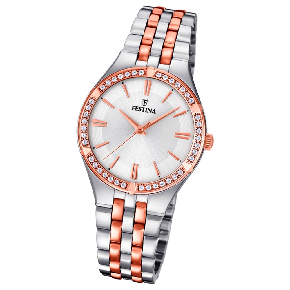 Festina Damen Armband-Uhr F20224/2 Quarz Edelstahl silber roségold UF20224/2