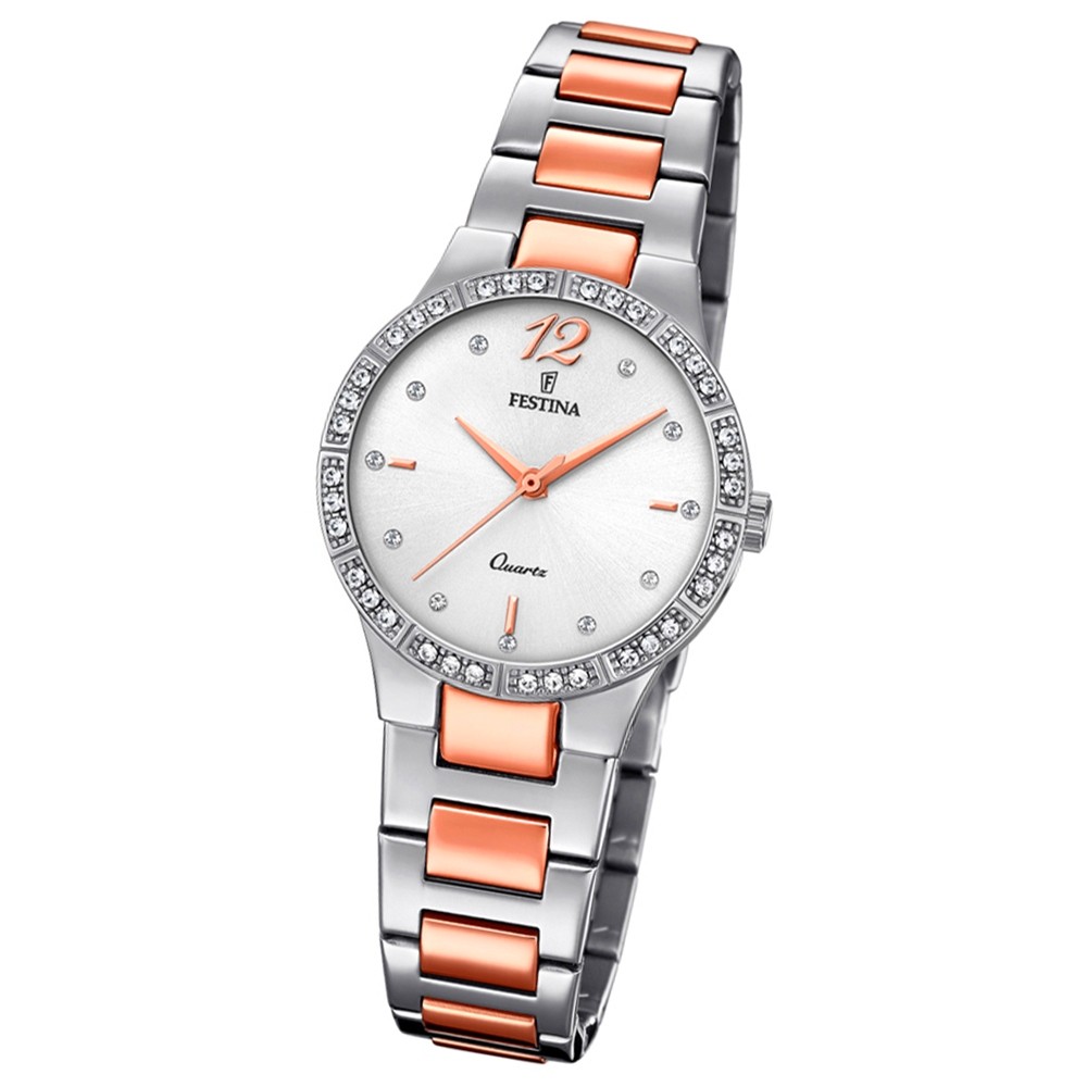 Festina Damen Armband-Uhr F20241/2 Quarz Edelstahl silber roségold UF20241/2