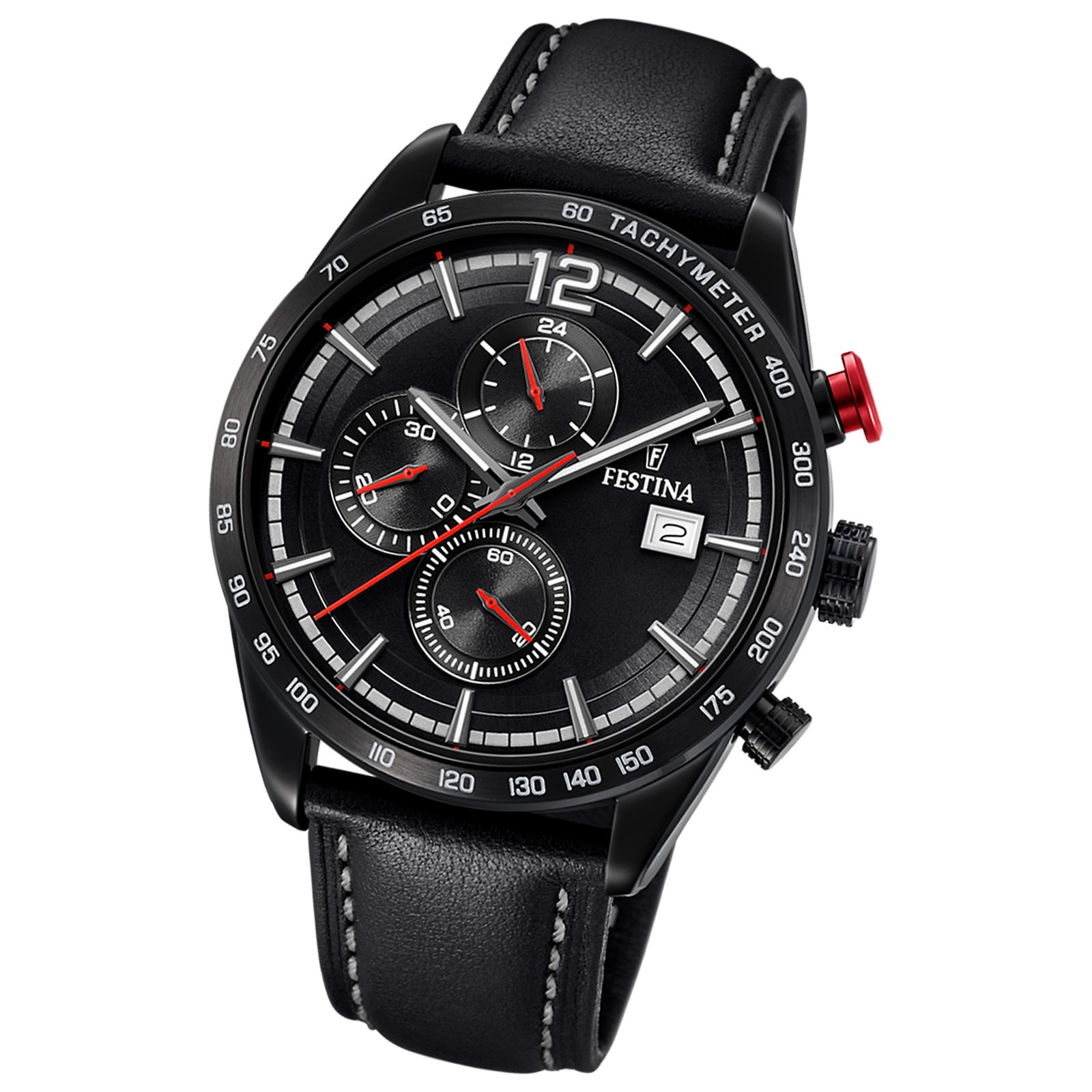 Festina Herren Armbanduhr Chronograph Sport F20344/3 Leder schwarz UF20344/3