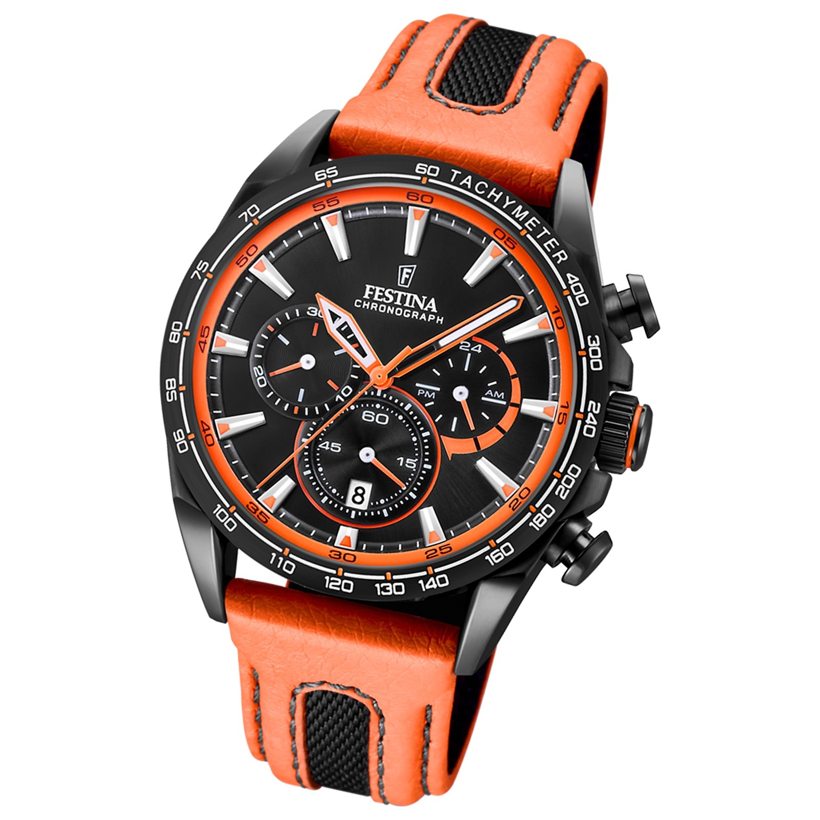 Festina Herren Armbanduhr The Originals F20351/5 Leder orange schwarz UF20351/5