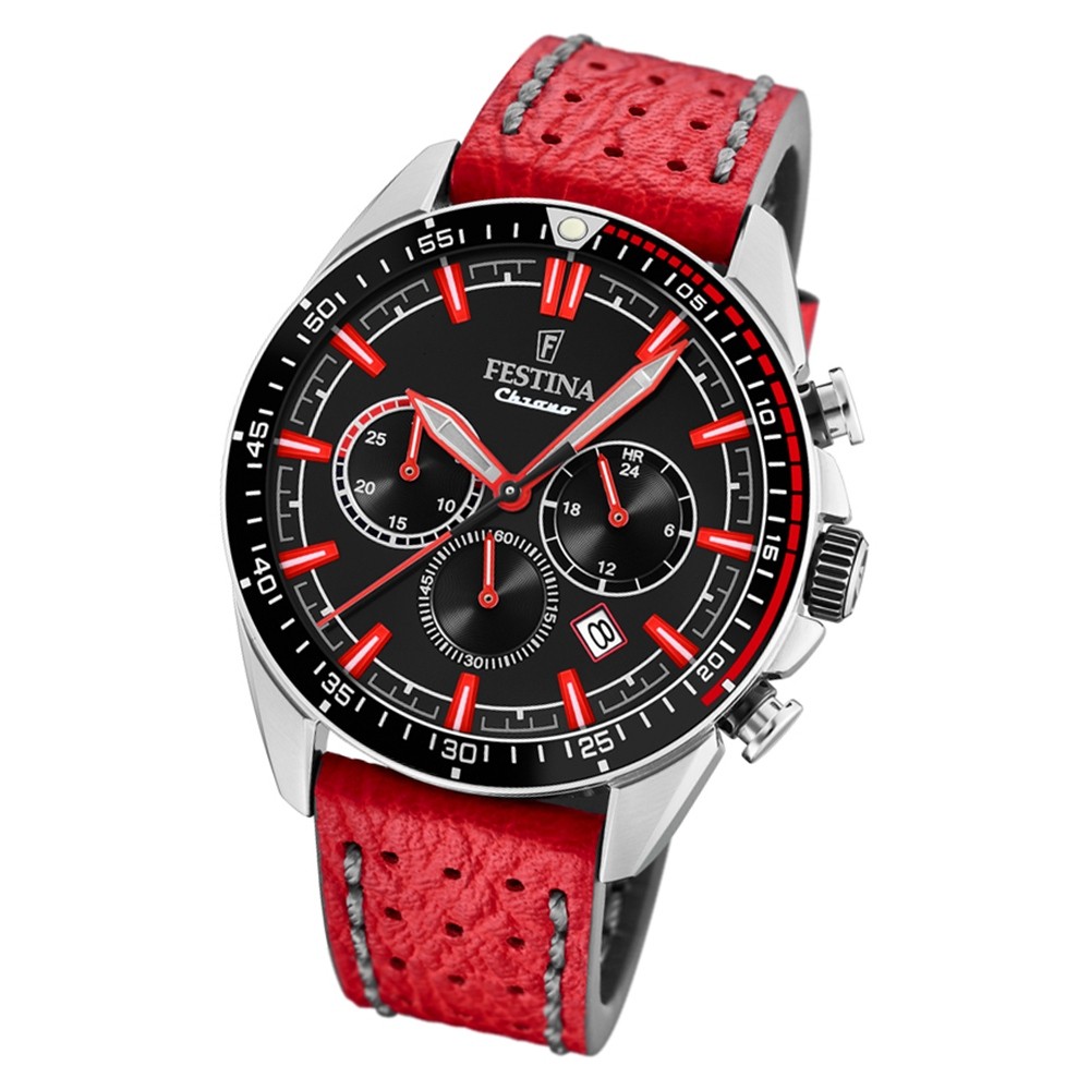 Festina Herren Armbanduhr The Originals F20377/5 Quarz Leder rot grau UF20377/5