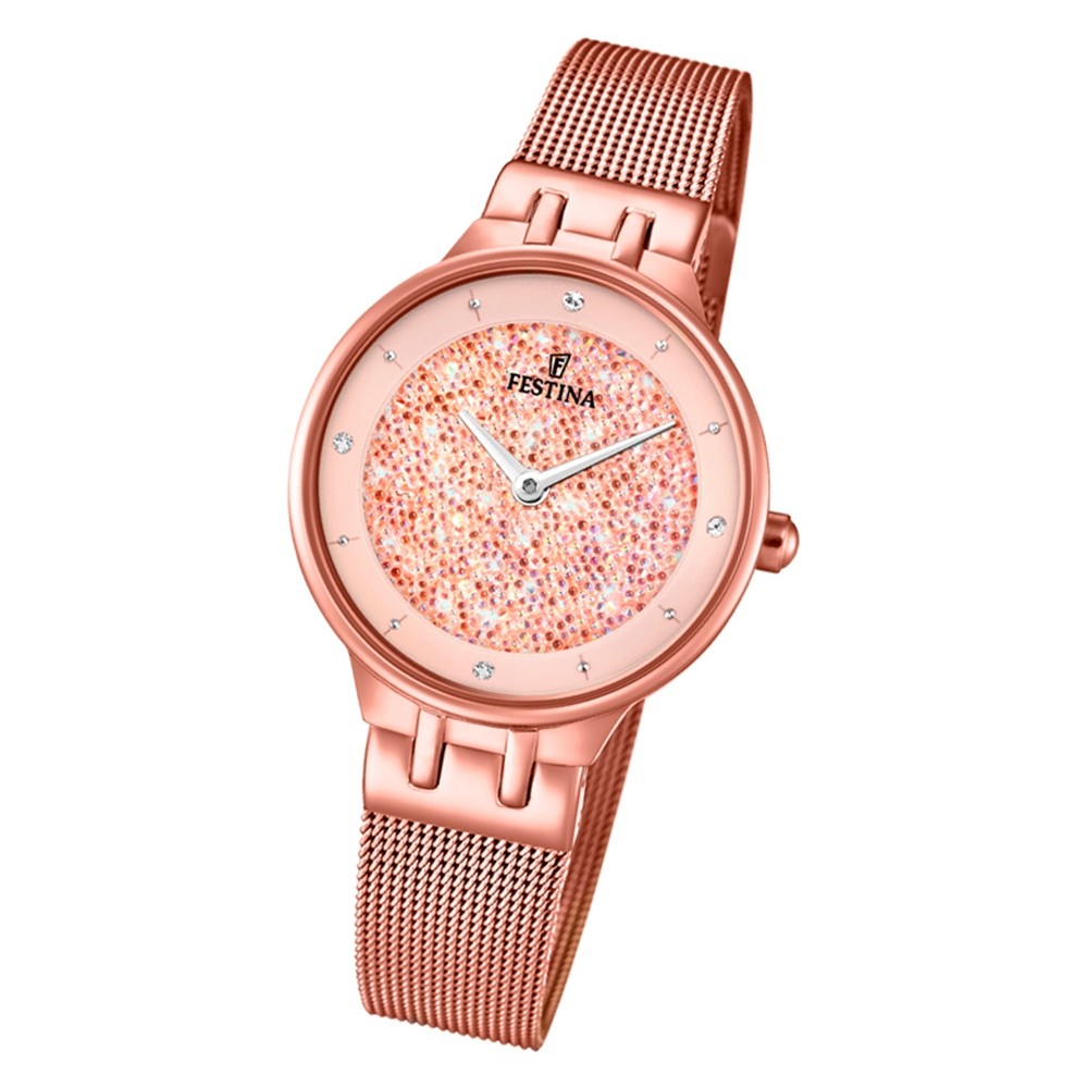 Festina Damen Armbanduhr Zirkonias F20387/2 Edelstahl rose UF20387/2