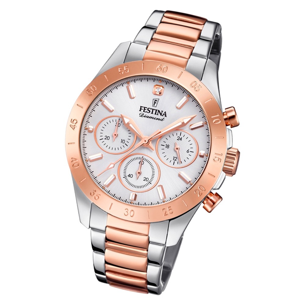 Festina Damen Armbanduhr Boyfriend F20398/1 Edelstahl silber rosé UF20398/1