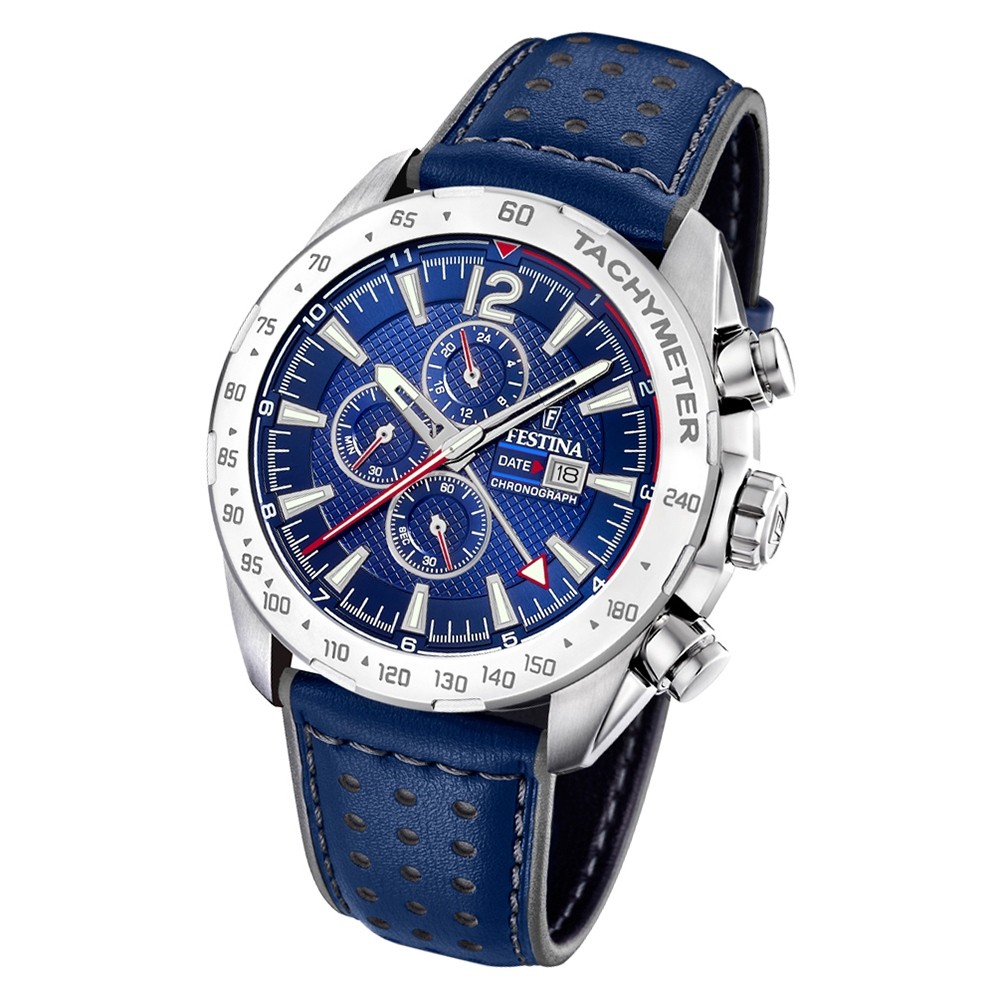 Festina Herren Armbanduhr Chronograph Sport F20440/2 Quarz Leder blau UF20440/2