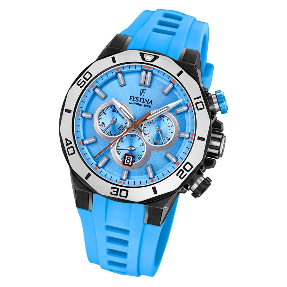 Festina Herren Armbanduhr Chrono Bike F20450/6 Quarz Silikon hellblau UF20450/6