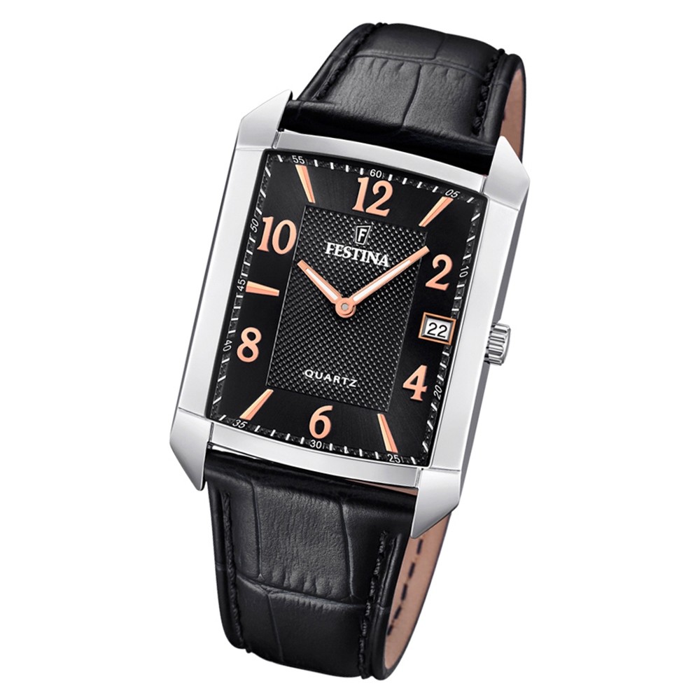 Festina Herren Armbanduhr Klassik F20464/3 Quarz Leder schwarz UF20464/3