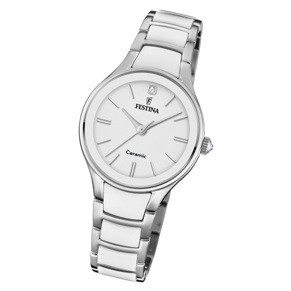 Festina Damen Armbanduhr Ceramic F20474/1 Edelstahl weiß silber UF20474/1