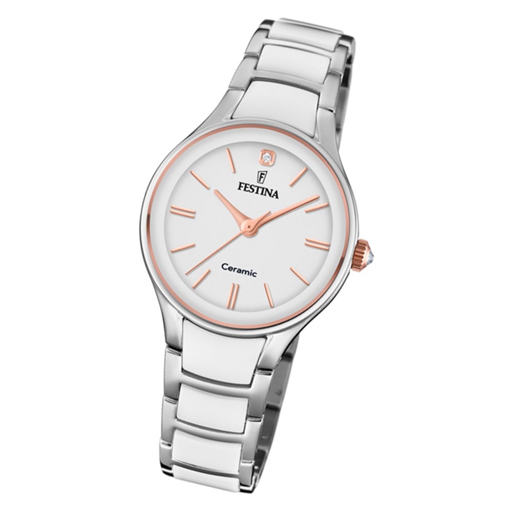 Festina Damen Armbanduhr Ceramic F20474/2 Edelstahl weiß silber UF20474/2