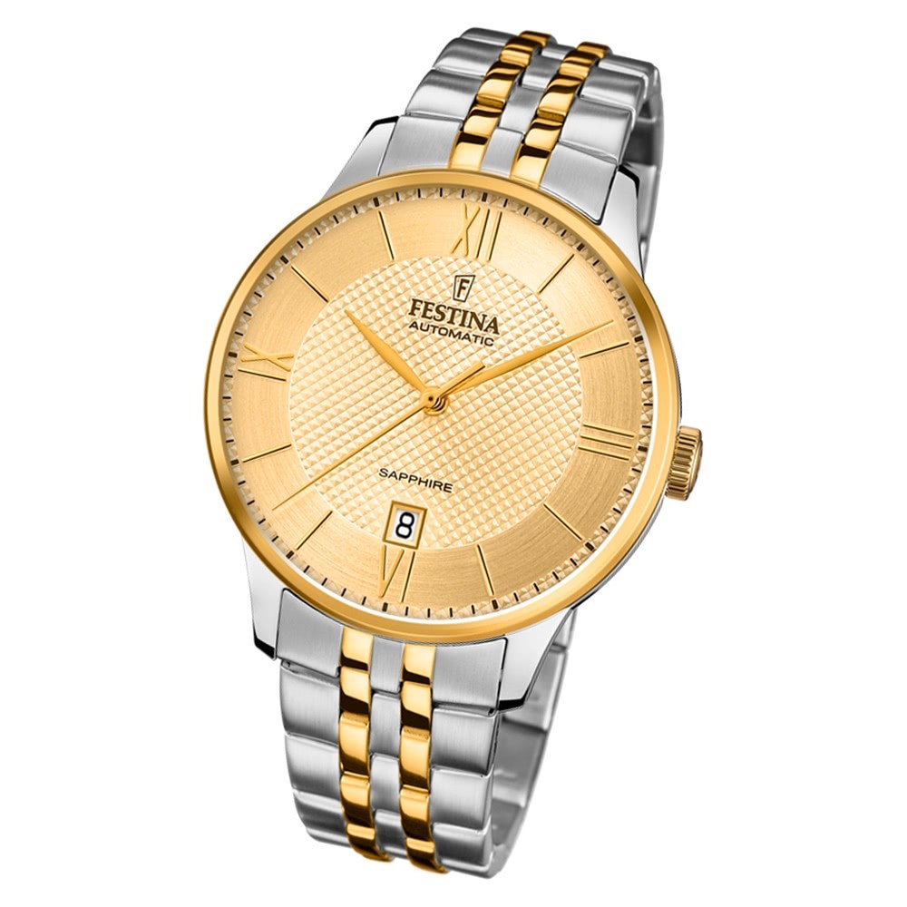 Festina Herren Armbanduhr Elegant F20483/1 Automatik Stahl silber gold UF20483/1