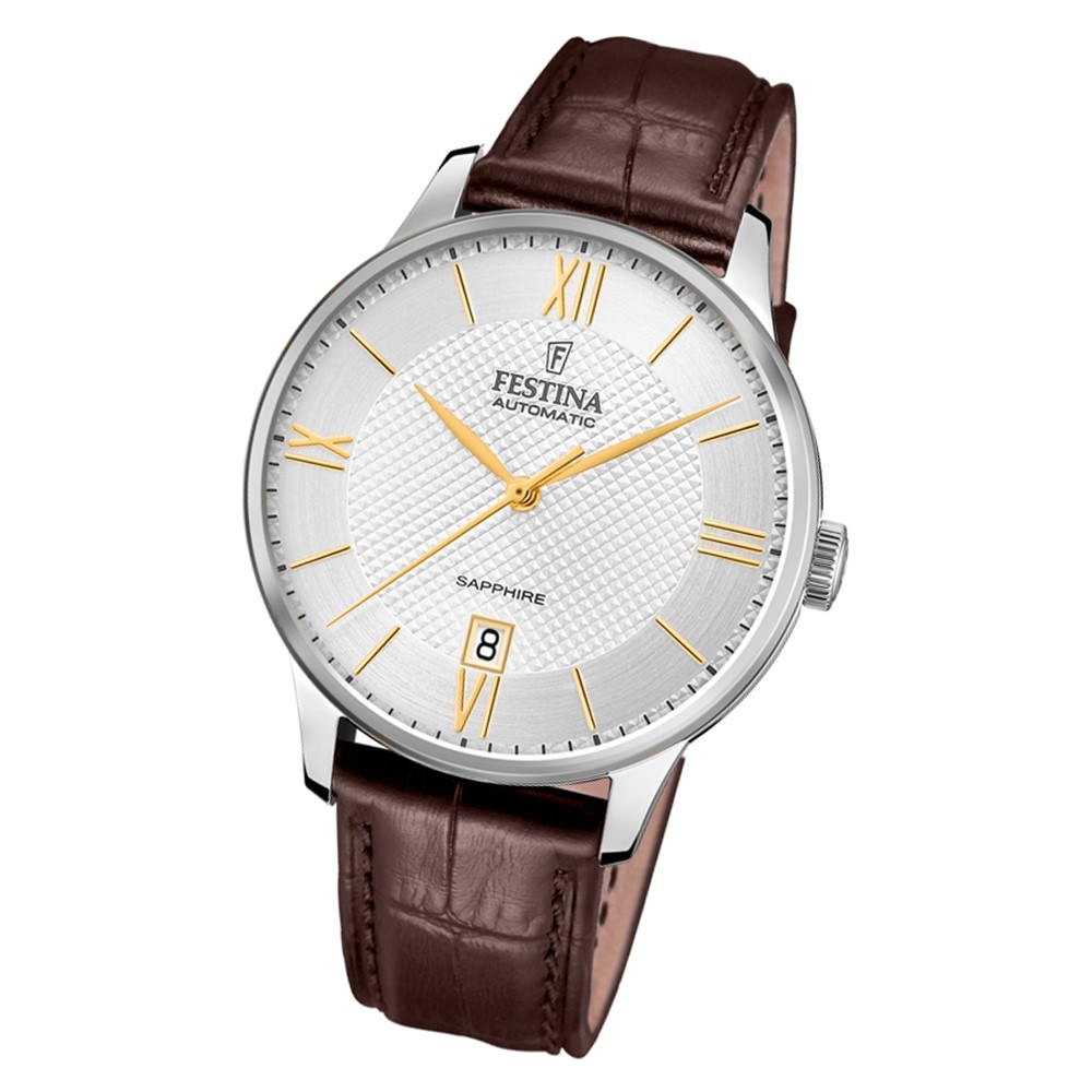 Festina Herren Armbanduhr Elegant F20484/2 Automatik Leder braun UF20484/2