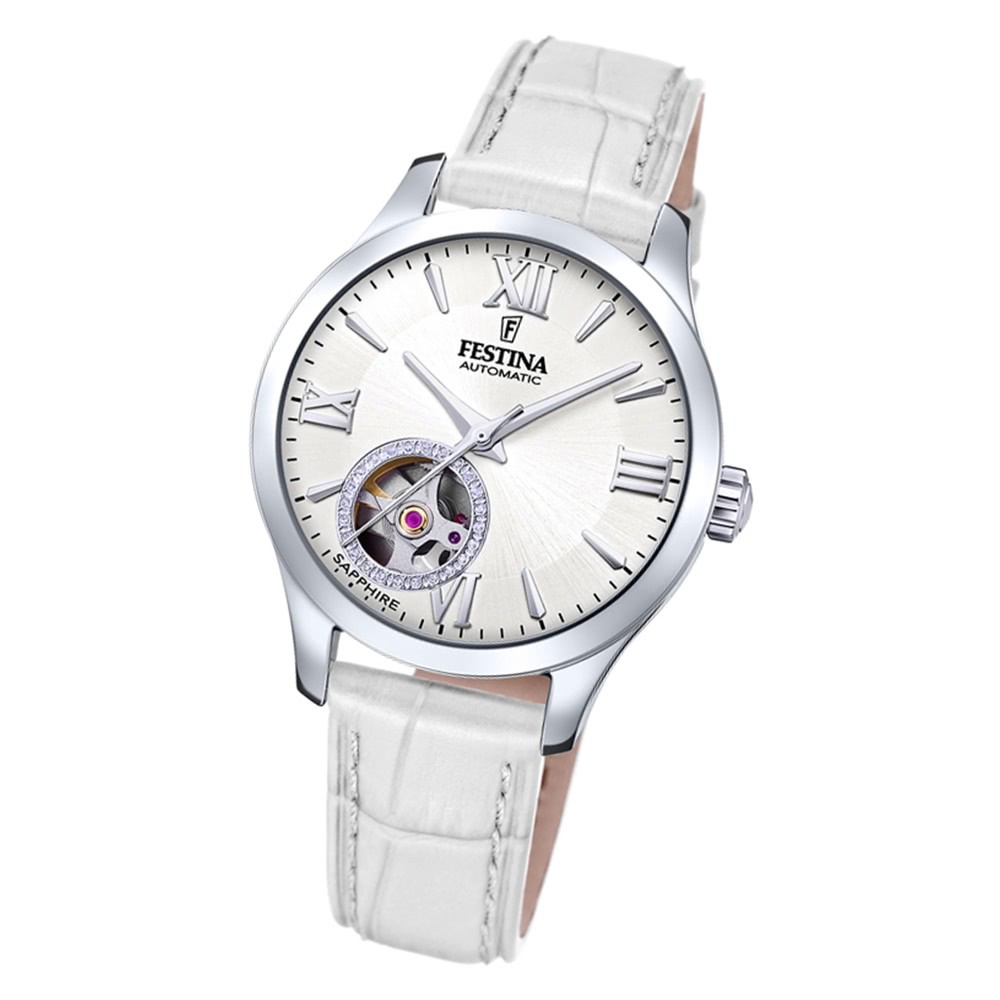 Festina Damen Armbanduhr Elegant F20490/1 Automatik Leder weiß UF20490/1