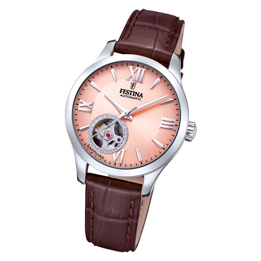 Festina Damen Armbanduhr Elegant F20490/2 Automatik Leder braun UF20490/2