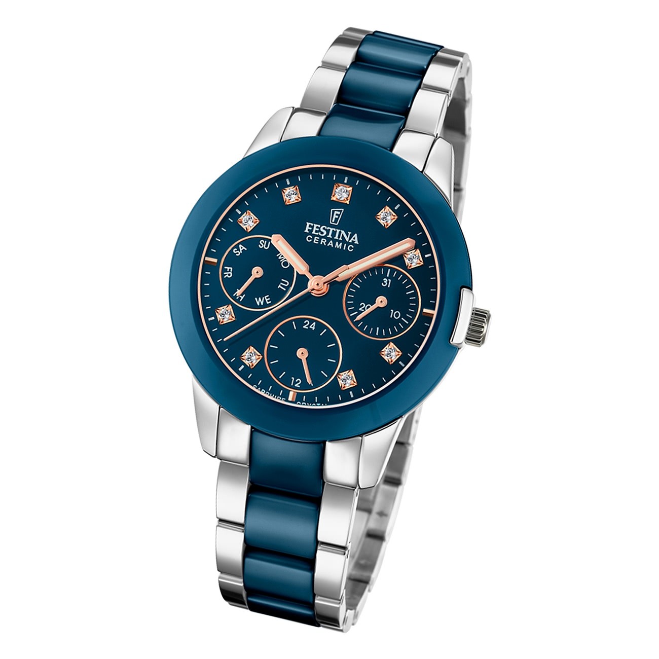 Festina Damen Armbanduhr F20497/2 Edelstahl Keramik silber blau UF20497/2