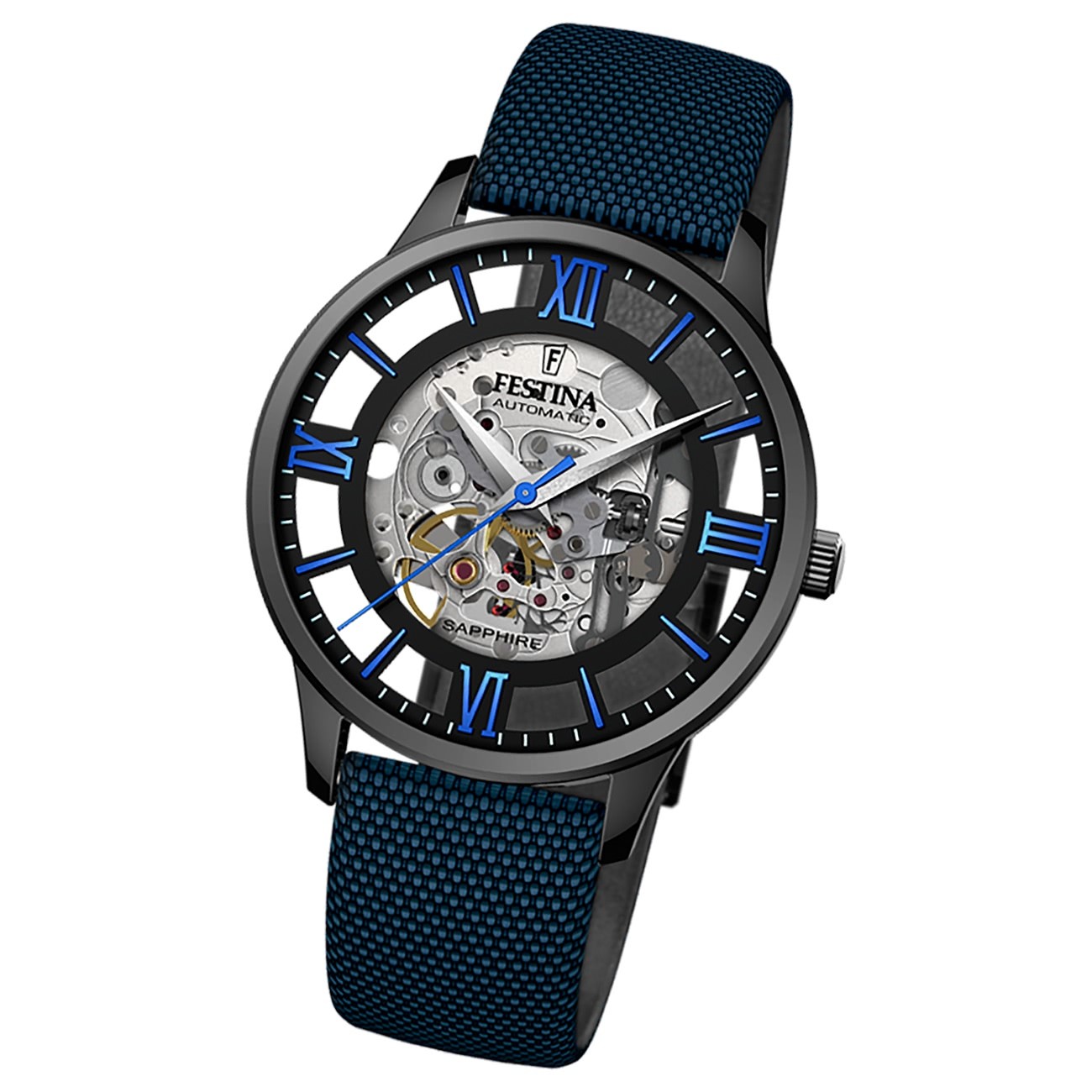 Festina Herrenuhr Automatik F20621/3 Armbanduhr Leder dunkelblau UF20621/3