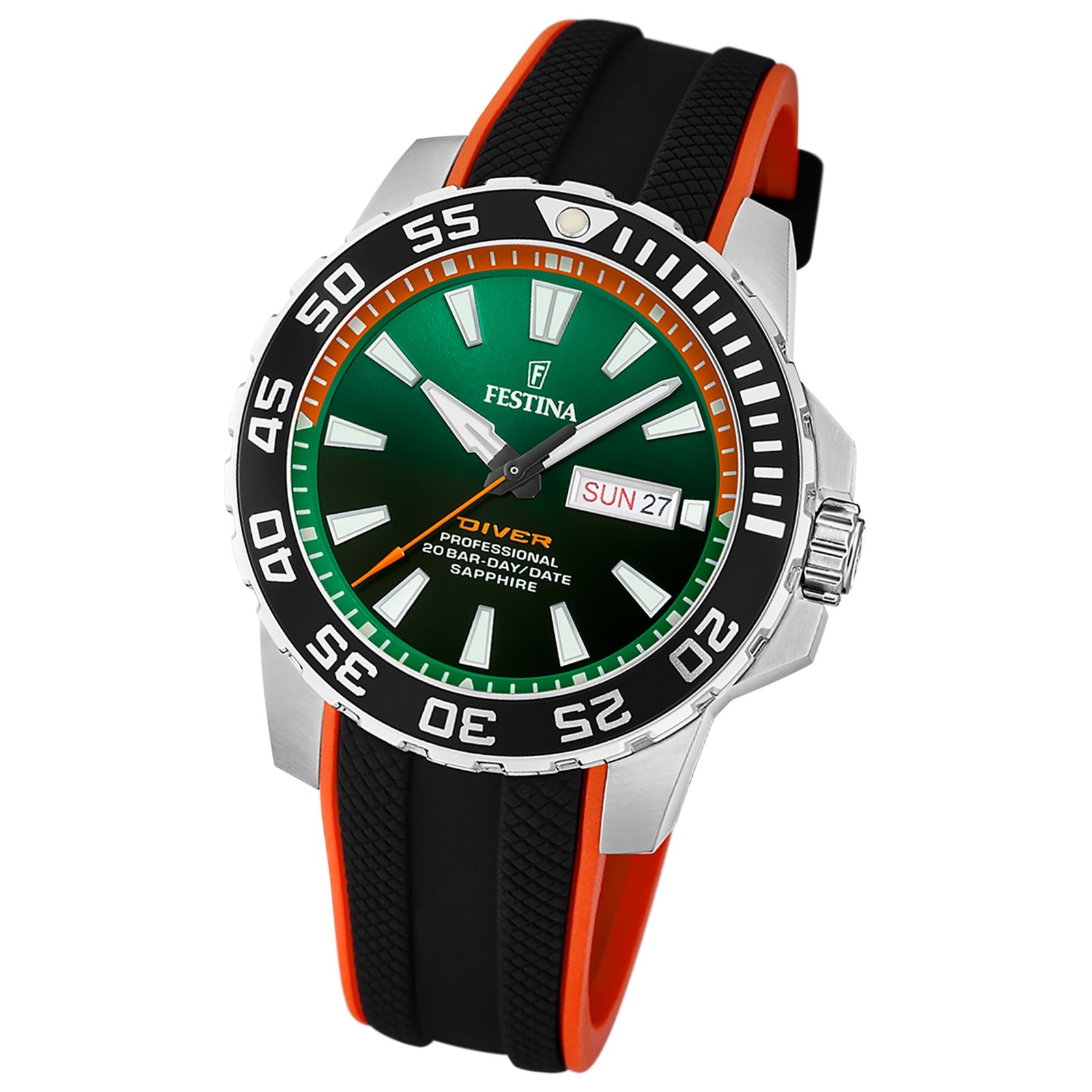 Festina Herrenuhr Kautschuk schwarz orange The Originals Armbanduhr UF20662/2