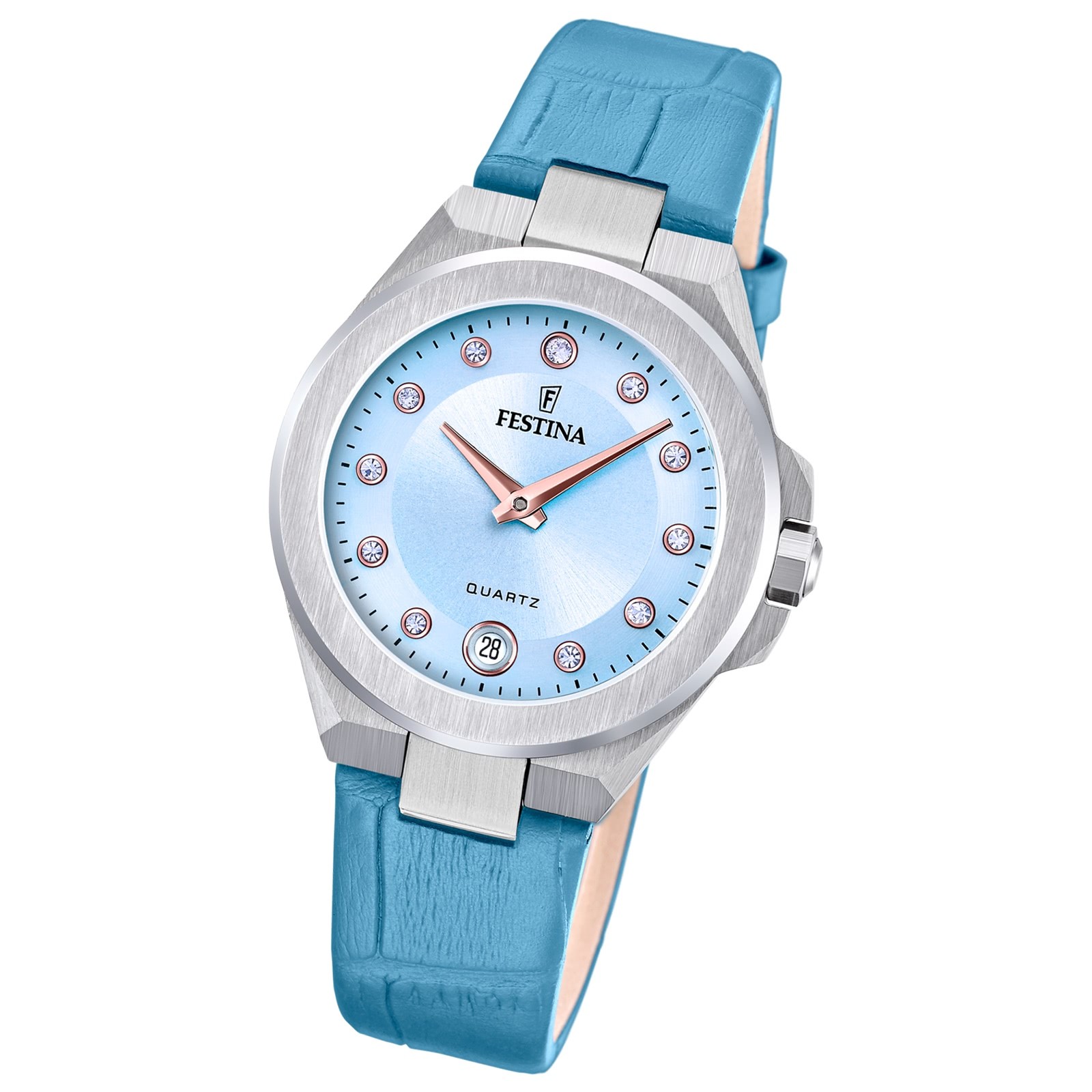 Festina Damenuhr Mademoiselle Armbanduhr Leder hellblau UF20701/3