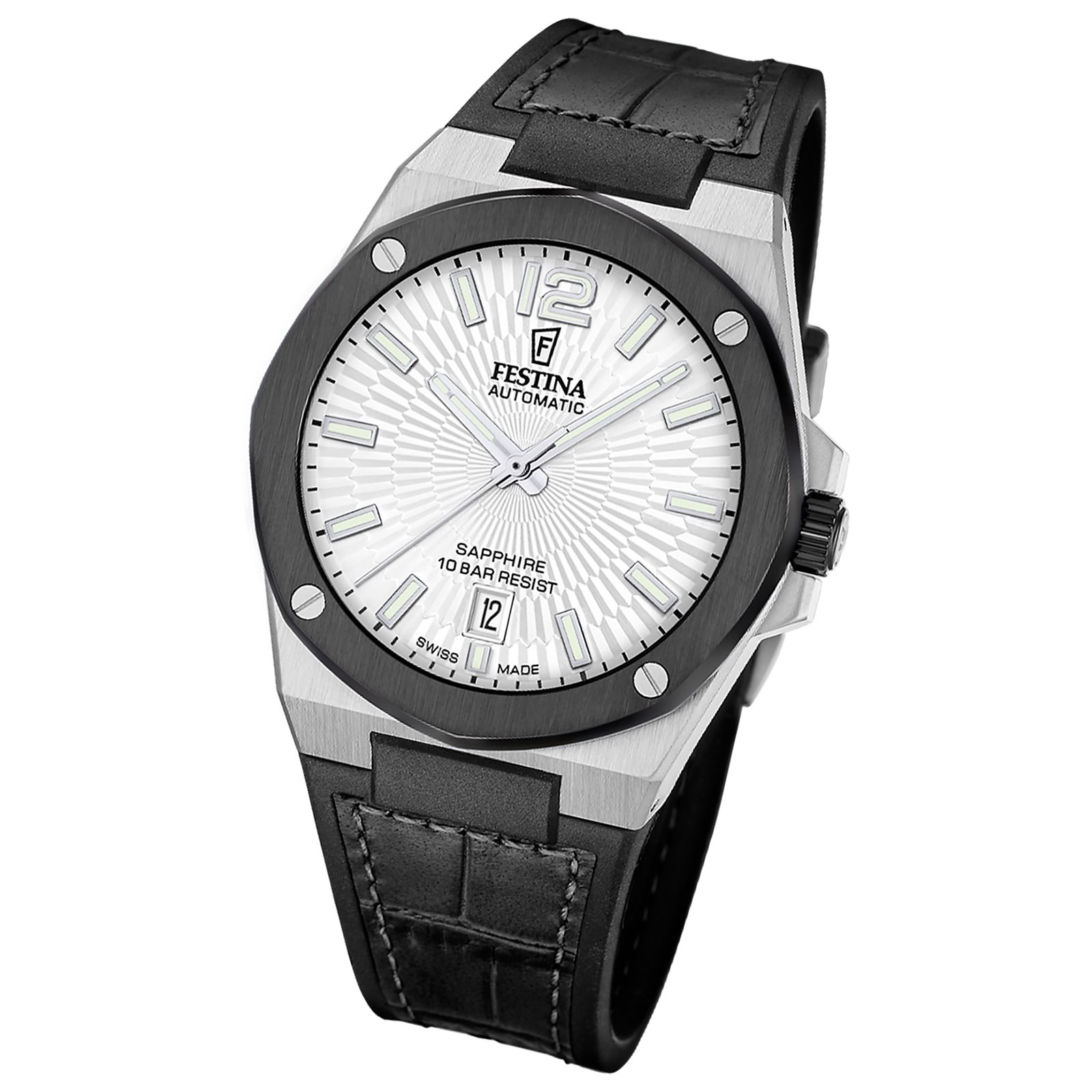 Festina Herrenuhr Automatik Armbanduhr Leder schwarz UF22005/1