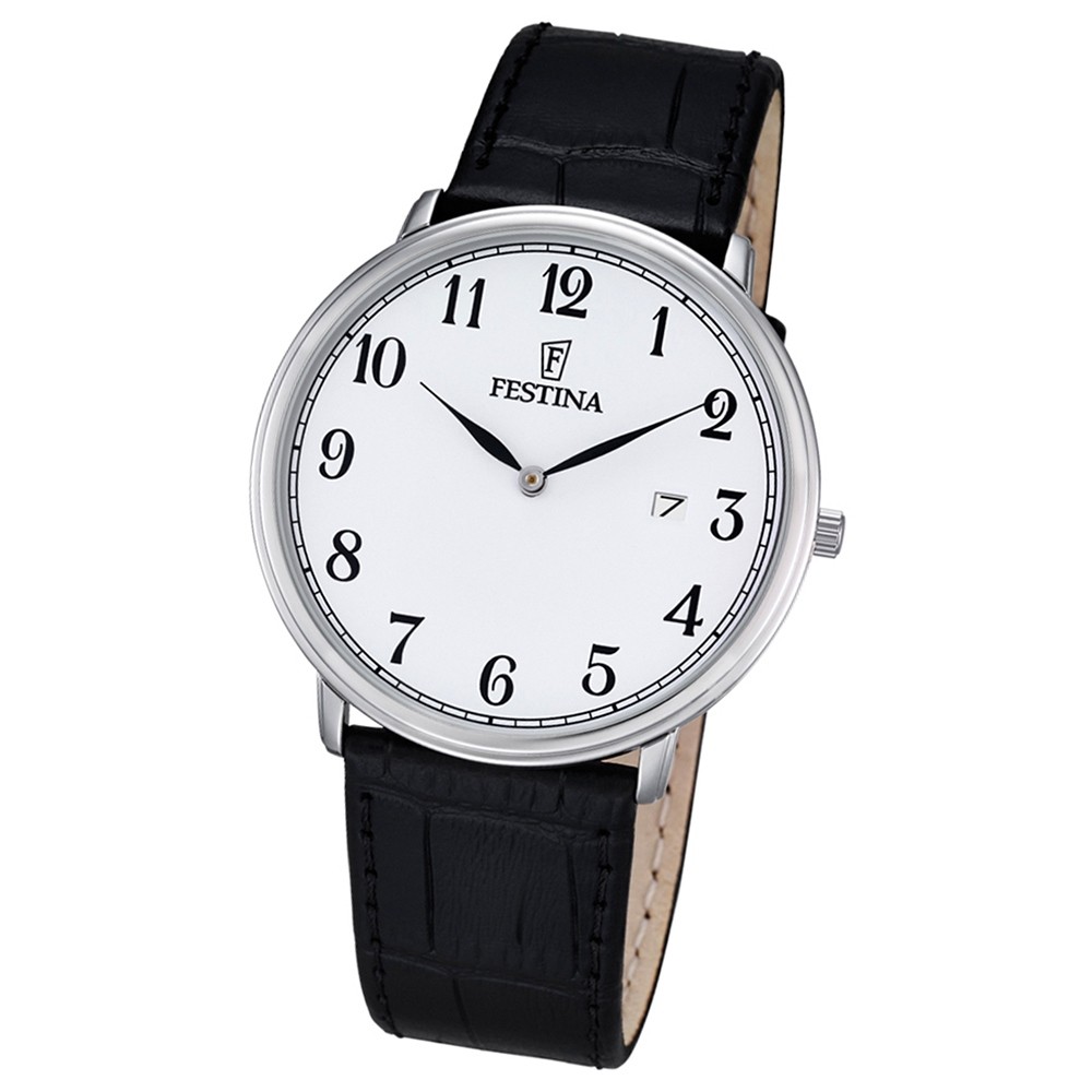 Festina Herren-Armbanduhr Elegant analog Quarz Leder schwarz UF6839/1