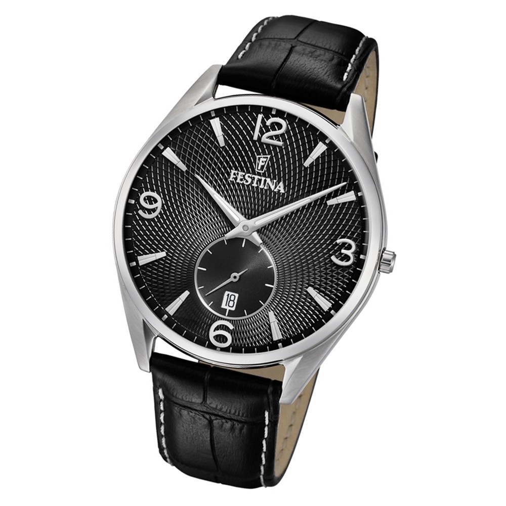 Festina Herren Armbanduhr Retro F6857/A Quarz Leder schwarz UF6857/A