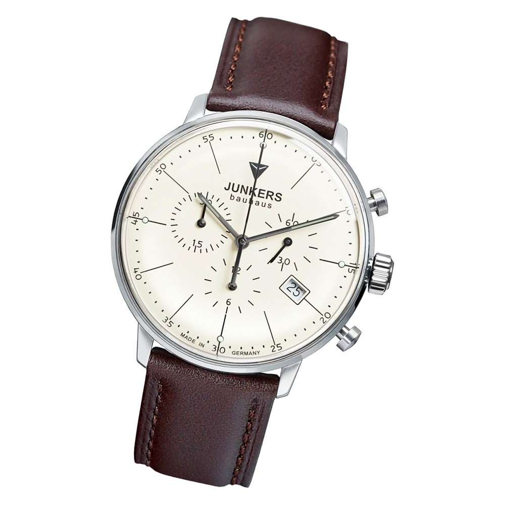 JUNKERS Herren-Uhr Quarzuhr Chrono Bauhaus 6088-5 Leder-Armbanduhr UJU6088/5