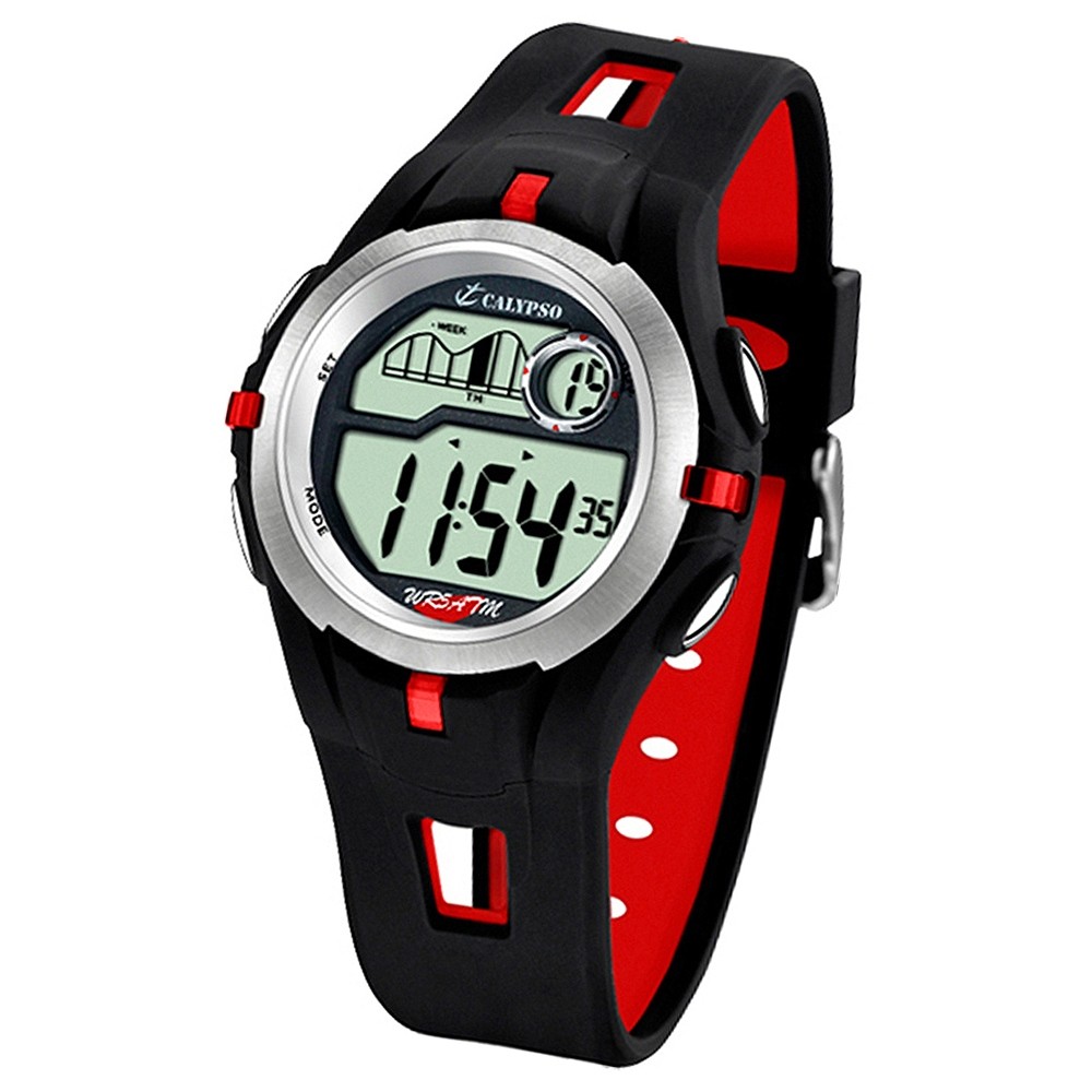 CALYPSO Herren-Armbanduhr Sport Funktinsuhr Quarz-Uhr PU schwarz rot UK5511/4