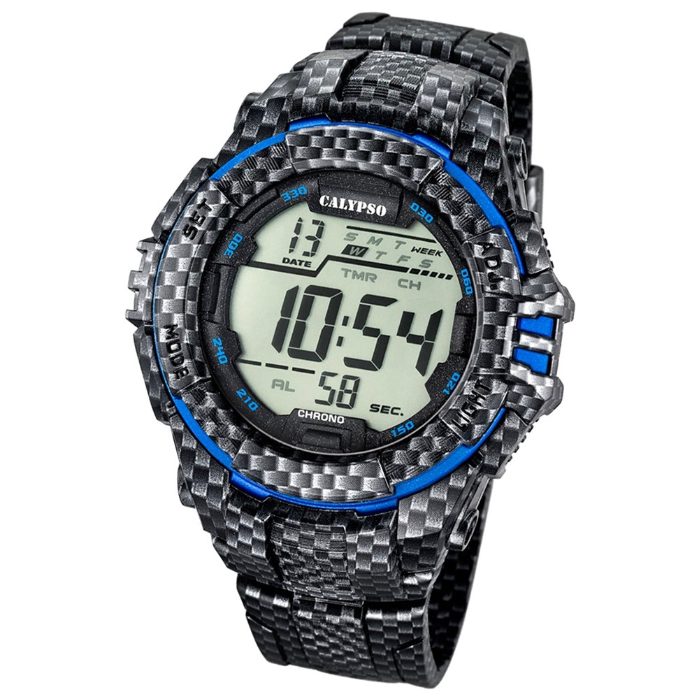 CALYPSO Herren-Armbanduhr Sport Funktinsuhr Quarz-Uhr PU carbon blau UK5681/5