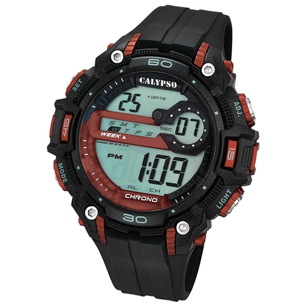 CALYPSO Herren-Armbanduhr Sport Funktinsuhr Quarz-Uhr PU schwarz UK5690/5