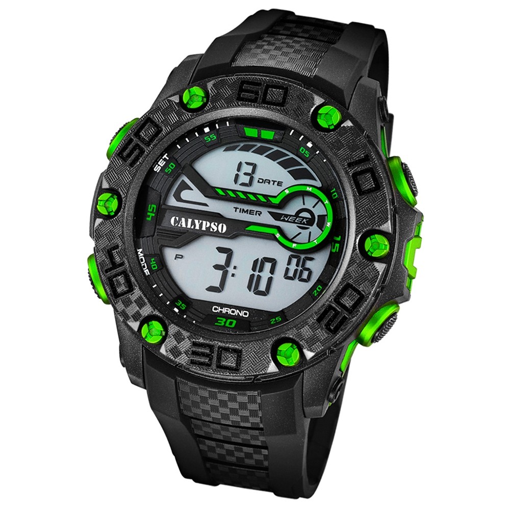 CALYPSO Herren-Armbanduhr Sport Funktinsuhr Quarz-Uhr PU schwarz UK5691/6