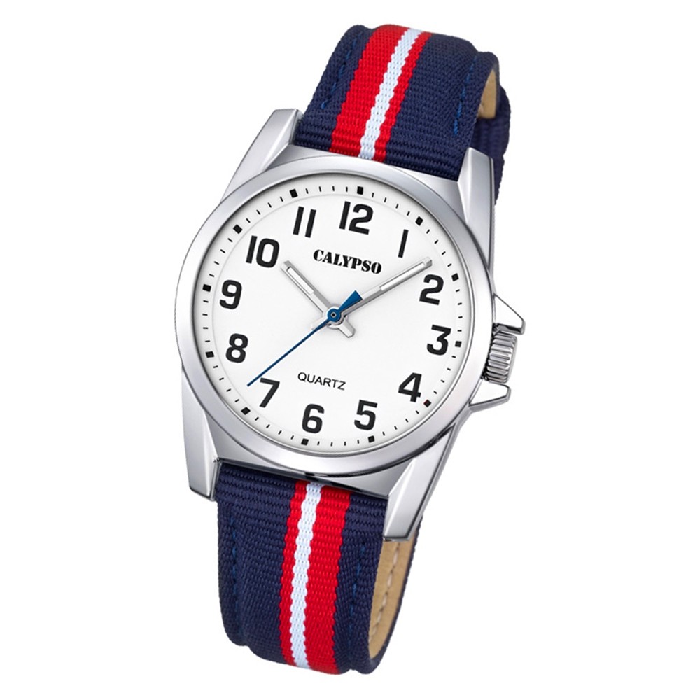 Calypso Kinder Armbanduhr Junior K5707/3 Quarz-Uhr Leder blau rot weiß UK5707/3