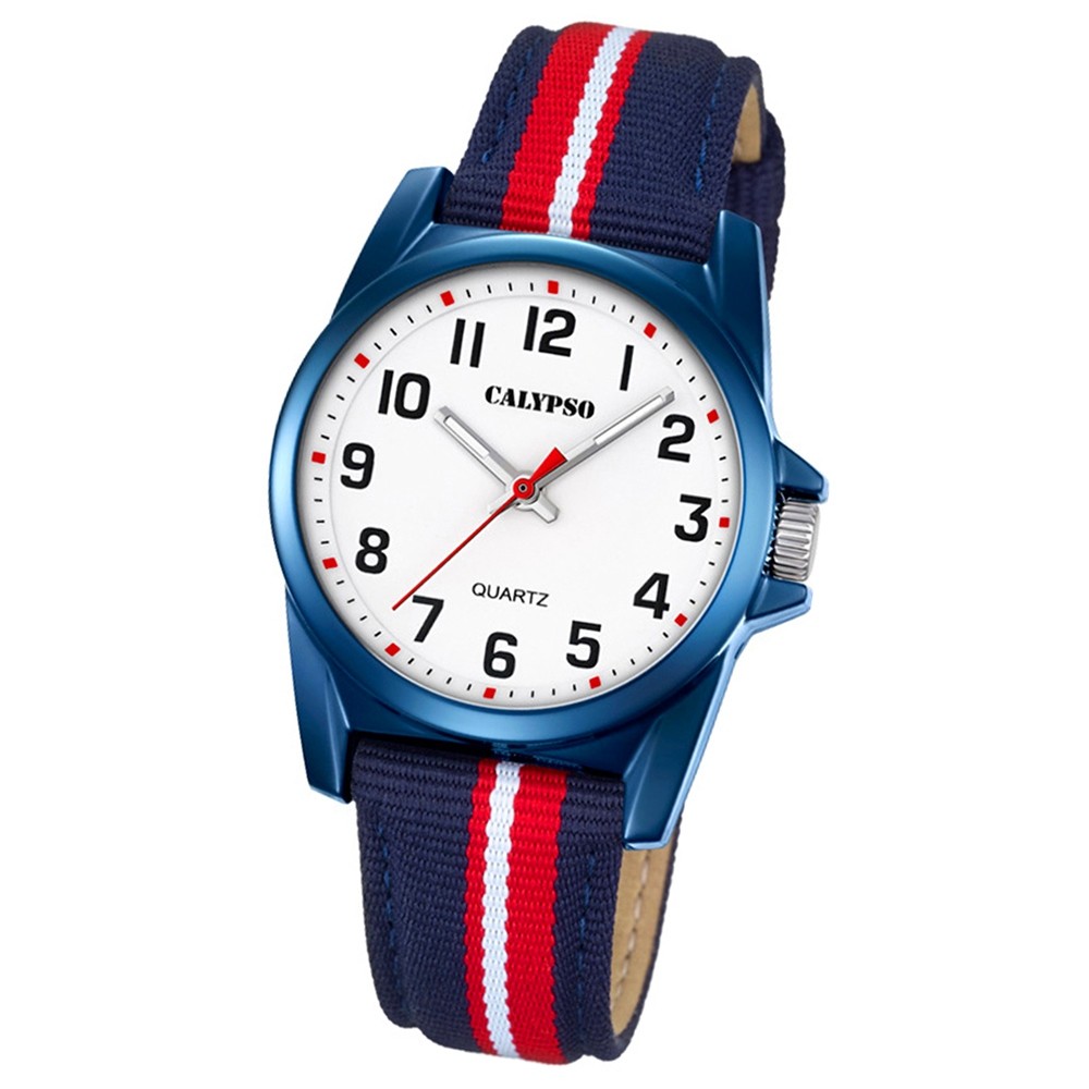 Calypso Kinder-Armbanduhr Junior analog Quarz Leder Textil blau rot UK5707/5