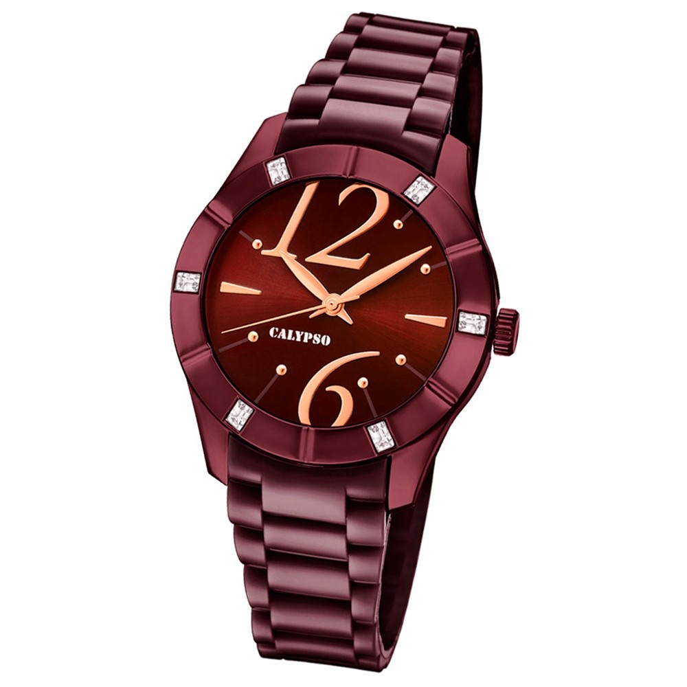 Calypso Armbanduhr Damen Trendy K5715/5 Quarzuhr PU aubergine lila UK5715/5