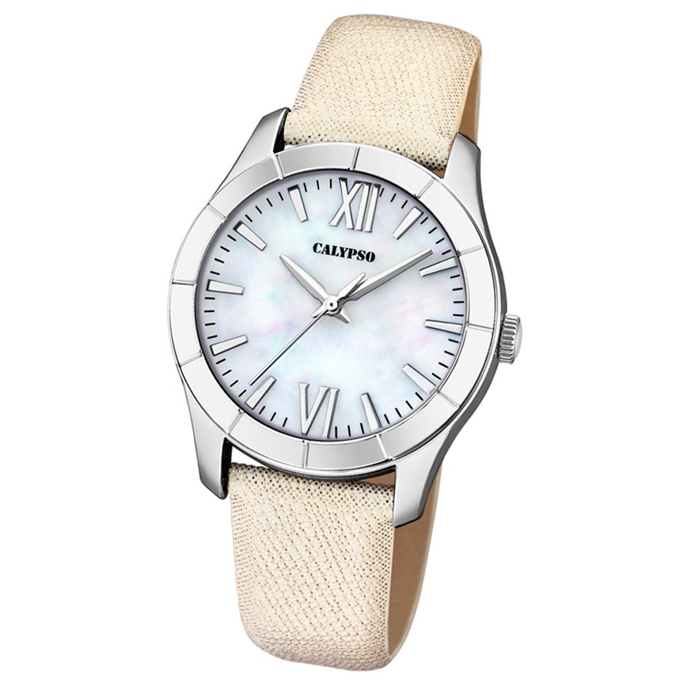 Calypso Damen-Armbanduhr Trendy analog Quarz Leder Textil weiß UK5718/1