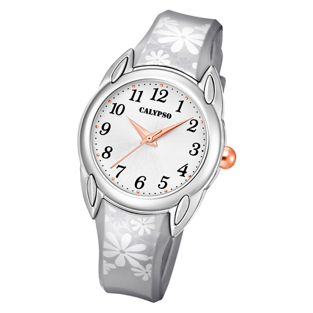 Calypso Kinder Armbanduhr Trendy K5734/1 Quarz-Uhr PU silber weiß UK5734/1