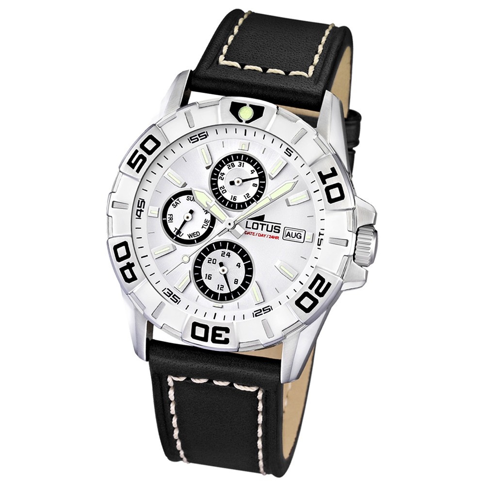 LOTUS Herrenuhr Multifunktion schwarz-weiß Sport Kollektion UL15813/1