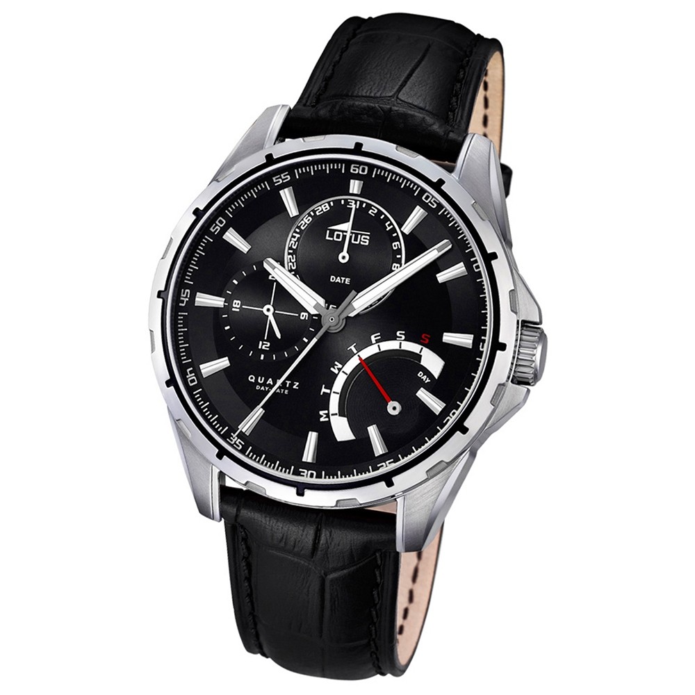 LOTUS Herren-Armbanduhr Multifunktion Quarz Leder schwarz UL18208/2