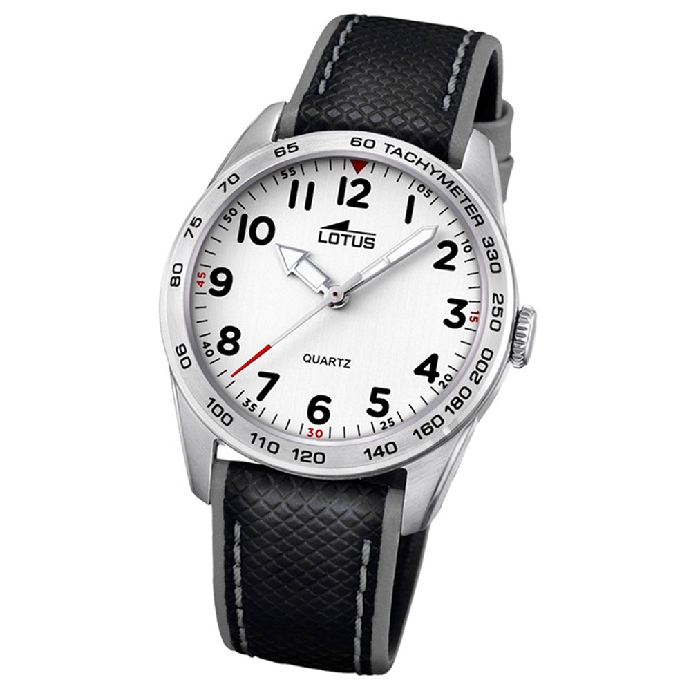 LOTUS Jugend-Armbanduhr Junior Analog Quarz-Uhr Leder schwarz grau UL18276/1