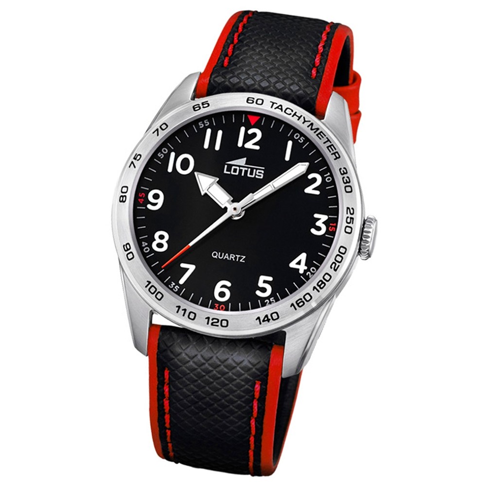 LOTUS Jugend-Armbanduhr Junior Analog Quarz-Uhr Leder schwarz rot UL18276/3