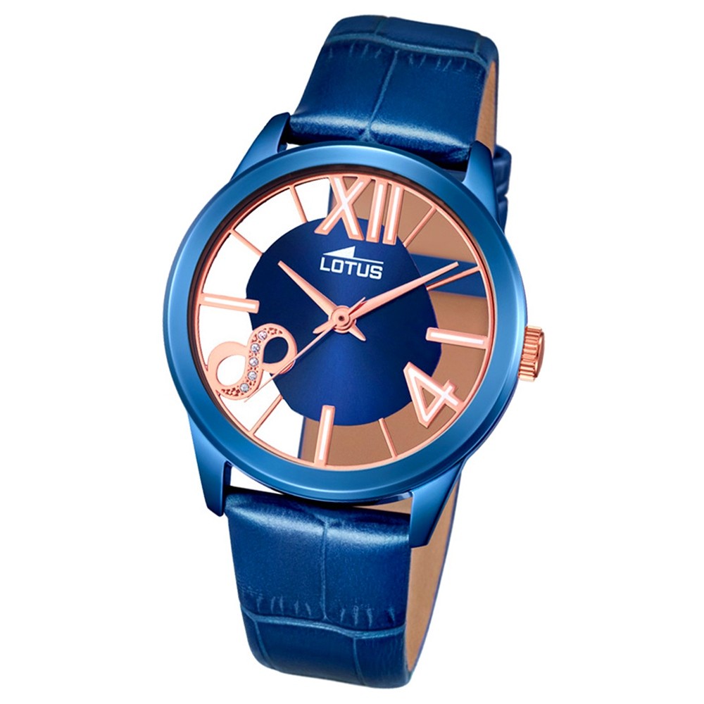 LOTUS Damen-Armbanduhr transparent Trendy Analog Quarz-Uhr Leder blau UL18307/1