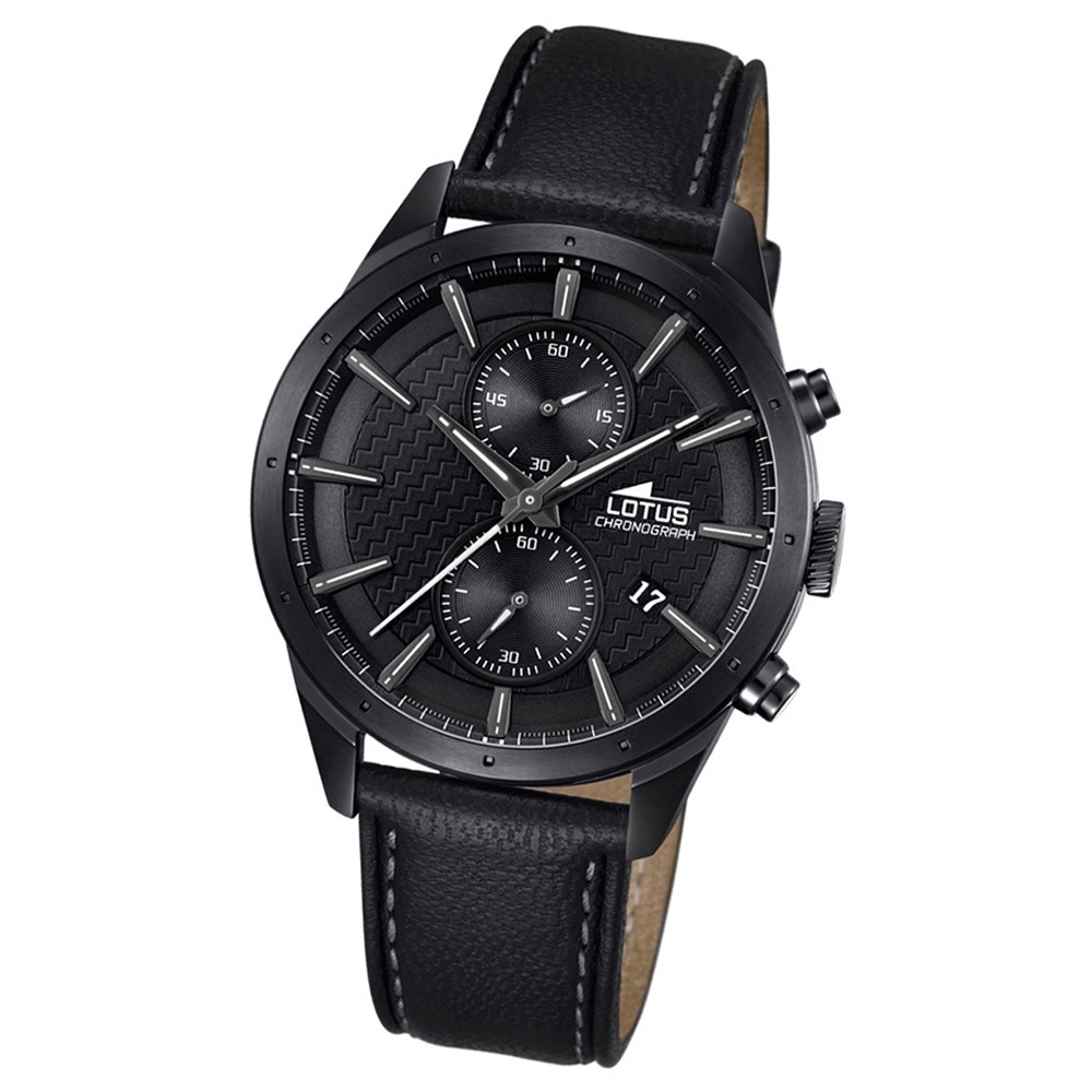 LOTUS Herren-Armbanduhr Khrono Chronograph Quarz-Uhr Leder schwarz UL18317/1